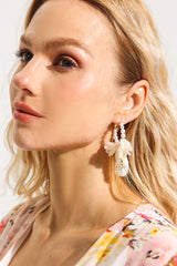 Faux Pearl Floral Round Earrings