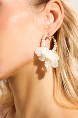 Faux Pearl Floral Round Earrings