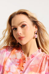 Enamel Floral Imitation Gemstone Drop Earrings