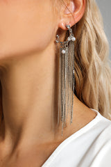 Faux Pearl Tassel Earrings