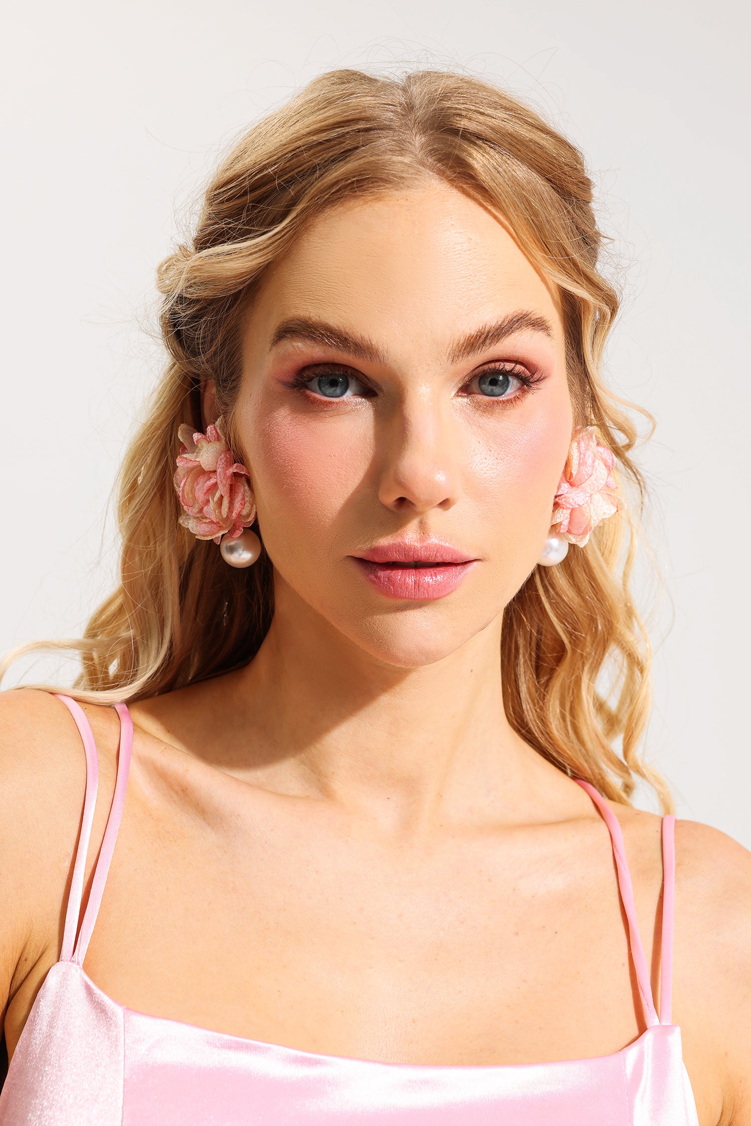 Floral Fabric Faux Pearl Earrings