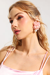 Floral Fabric Faux Pearl Earrings