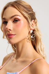 Floral Shape Metal Faux Pearl Earrings