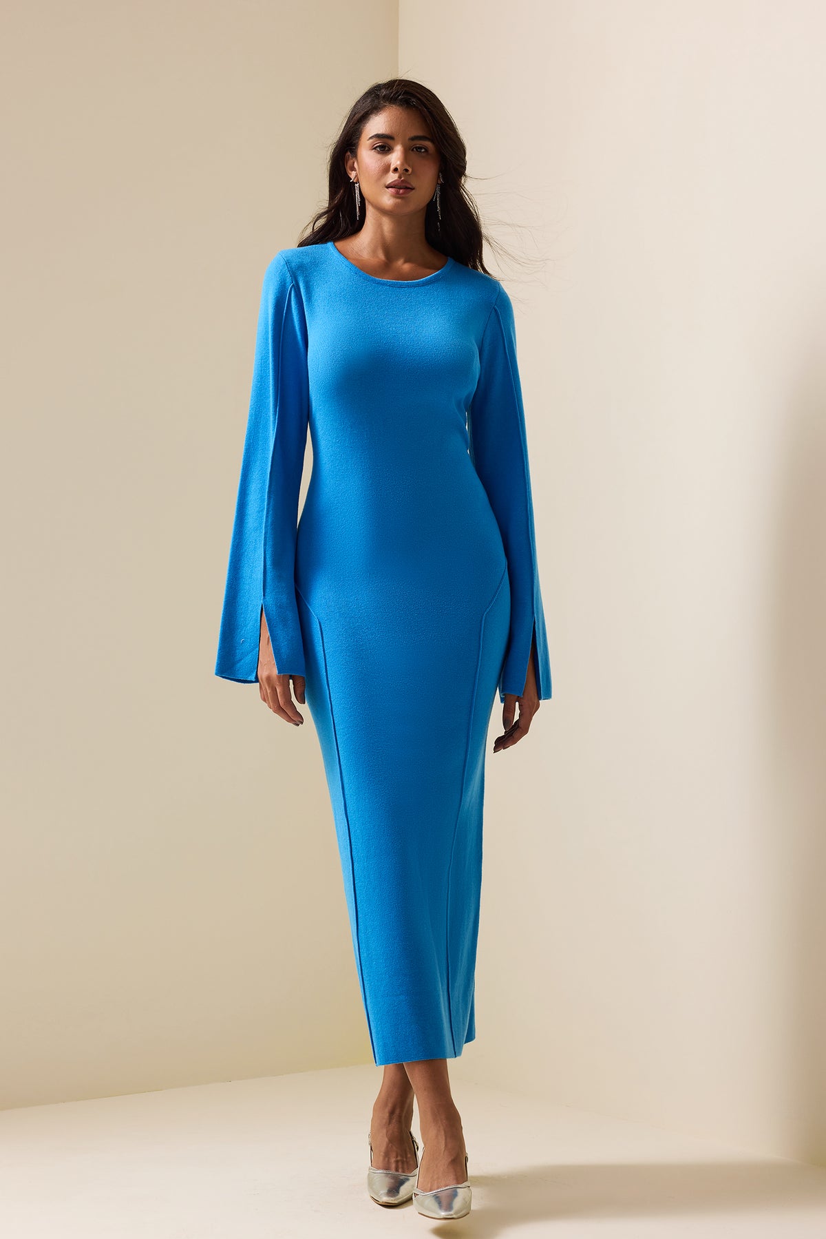 Jersey Wide Sleeve Round Neck Maxi Dress