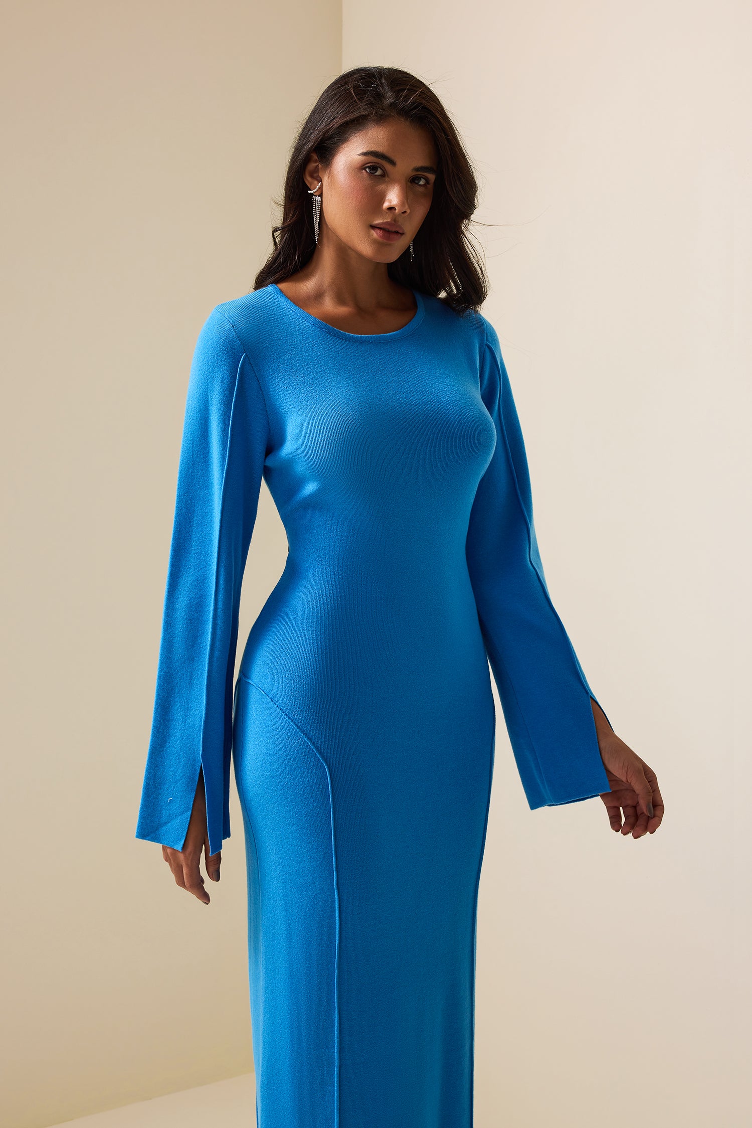 Jersey Wide Sleeve Round Neck Maxi Dress