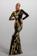 Sequin Round Neck Long Sleeve Maxi Dress