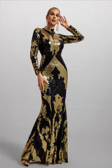 Sequin Round Neck Long Sleeve Maxi Dress