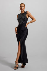 Jersey Sequin Solid Sleeveless Maxi Dress