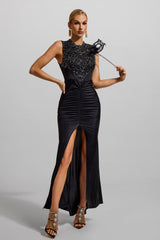 Jersey Sequin Solid Sleeveless Maxi Dress