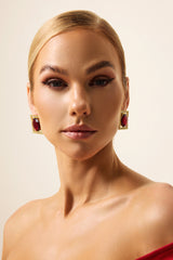 Faux Ruby Square Earrings