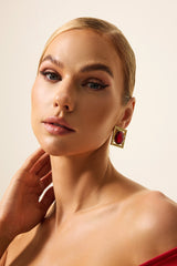 Faux Ruby Square Earrings