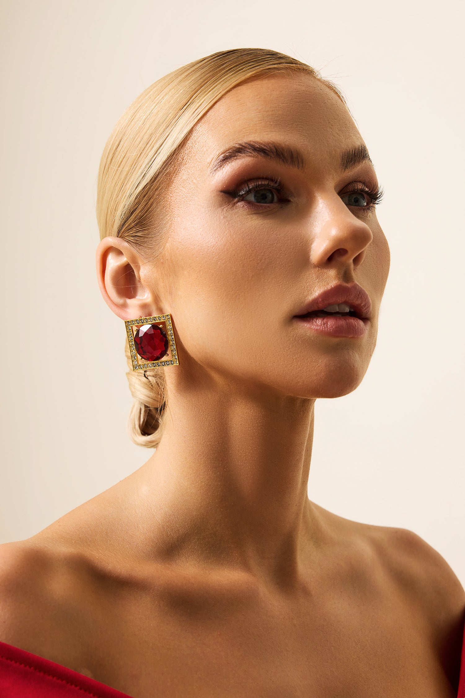 Faux Ruby Square Earrings