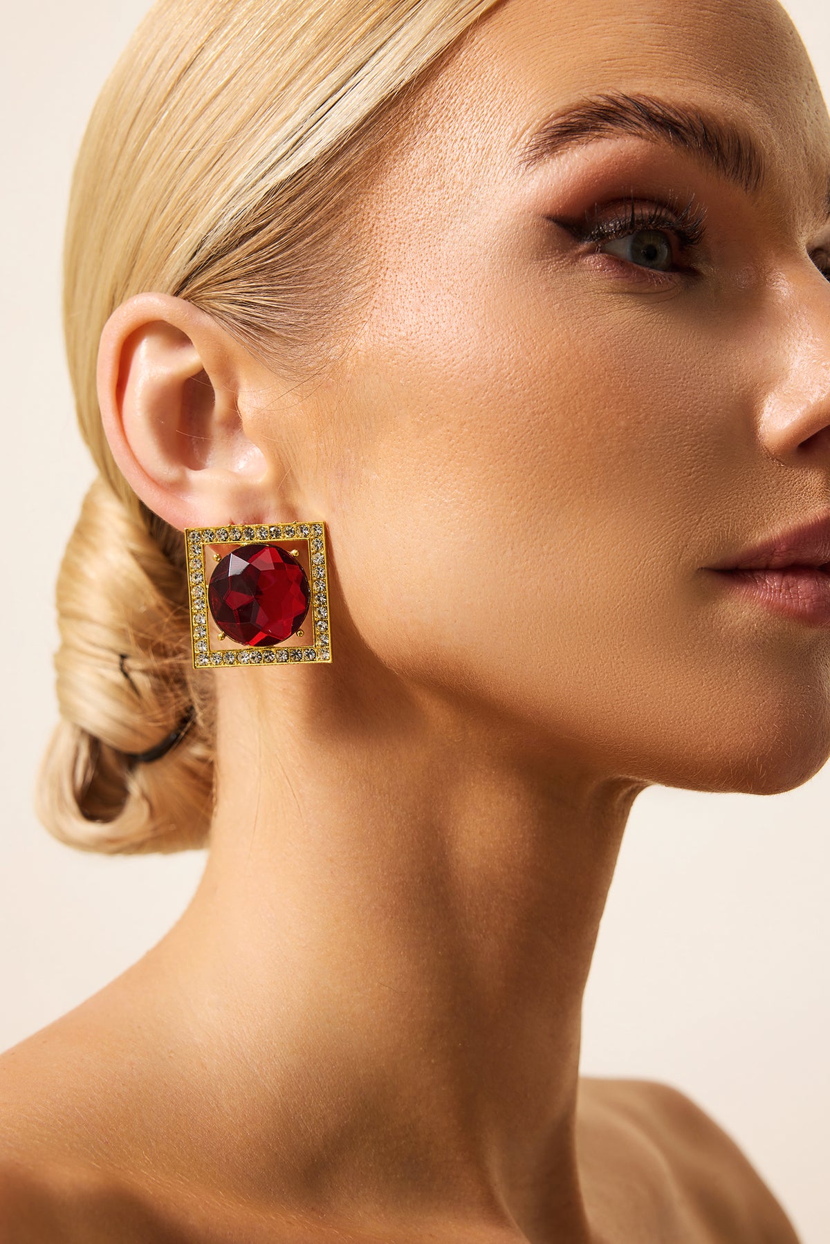 Faux Ruby Square Earrings