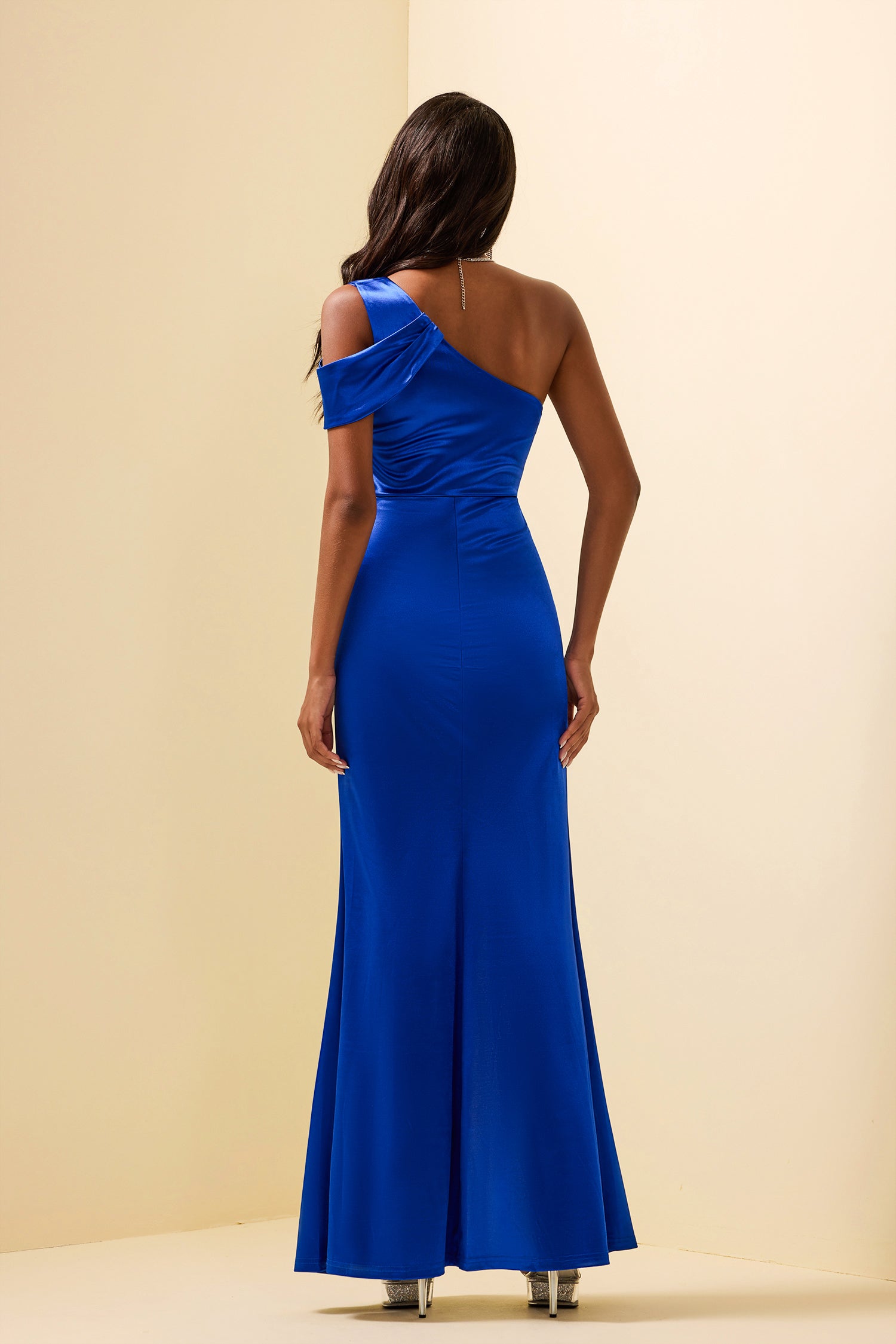 Solid Satin Cut-Out Split Maxi Dress