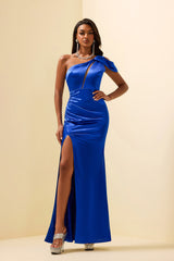 Solid Satin Cut-Out Split Maxi Dress