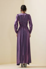 Solid Satin Lantern Sleeve Maxi Dress