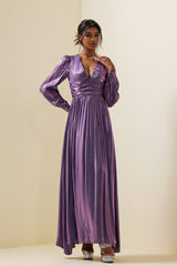 Solid Satin Lantern Sleeve Maxi Dress