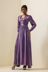 Solid Satin Lantern Sleeve Maxi Dress