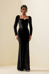 Solid Velvet Sequin Maxi Dress