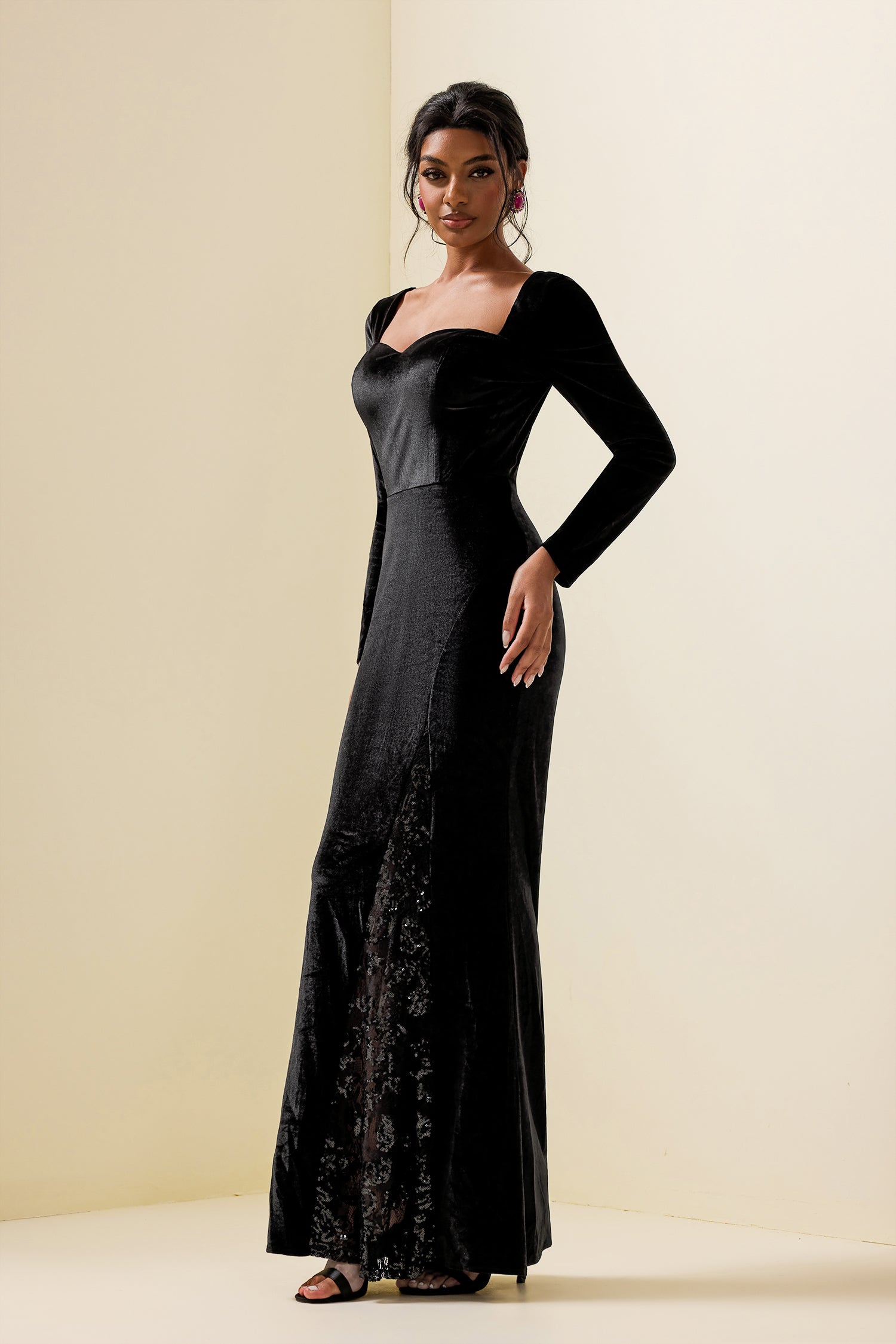 Solid Velvet Sequin Maxi Dress