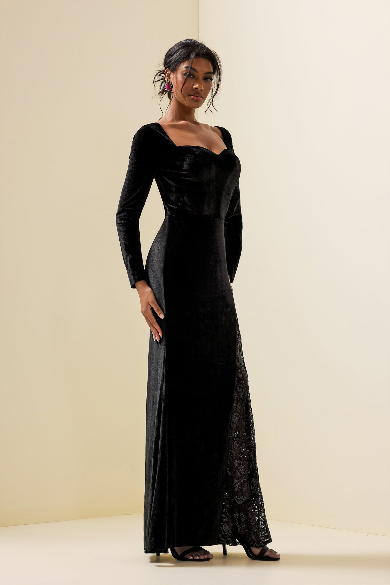 Solid Velvet Sequin Maxi Dress