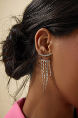 Faux Diamond Tassel Earrings