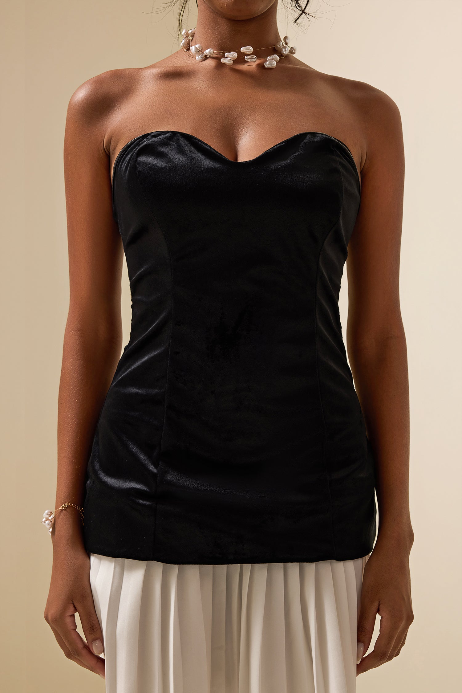 Velvet Pleat Strapless Mini Dress