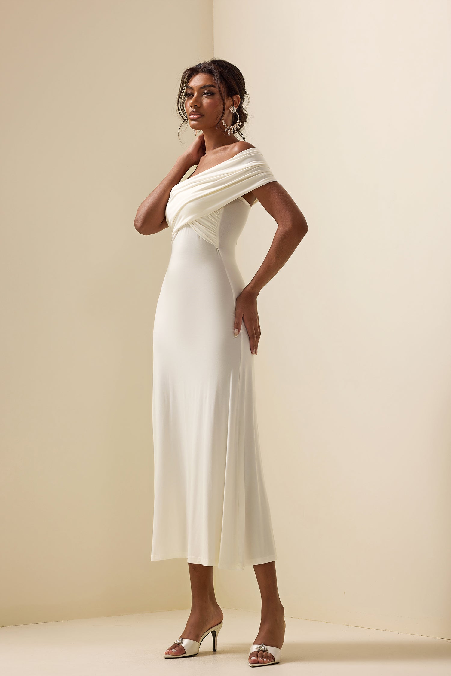 Jersey Solid Off-Shoulder Maxi Dress