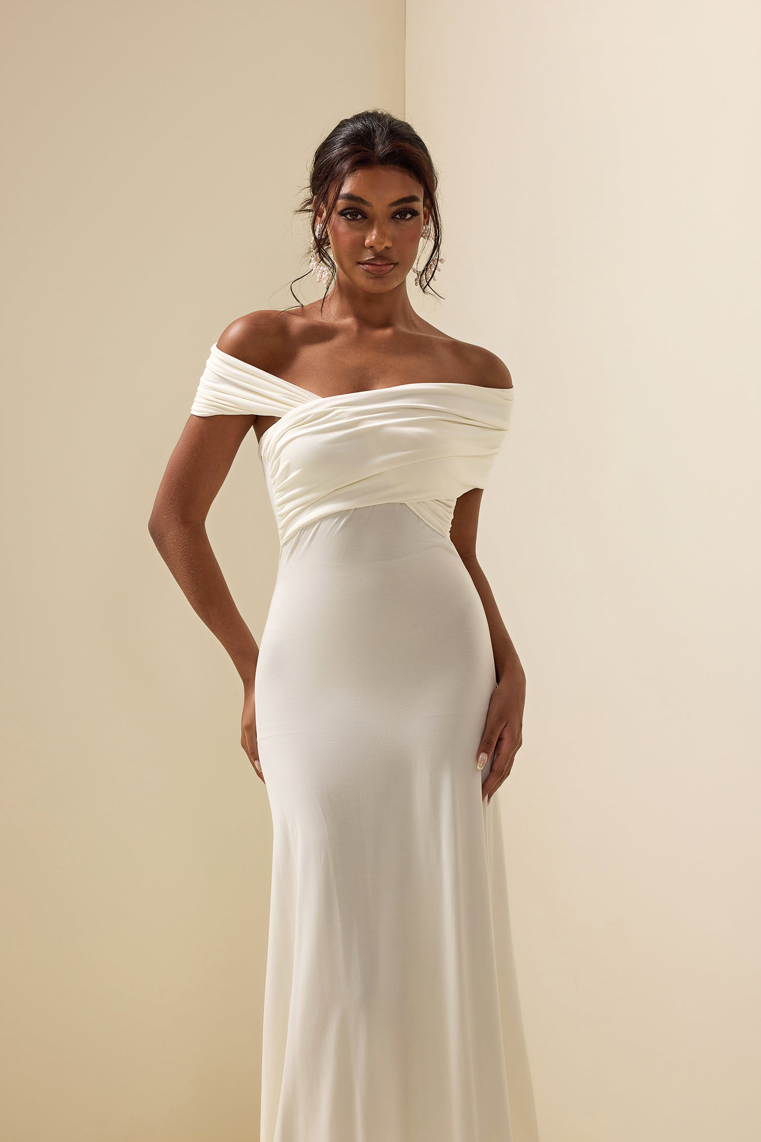 Jersey Solid Off-Shoulder Maxi Dress