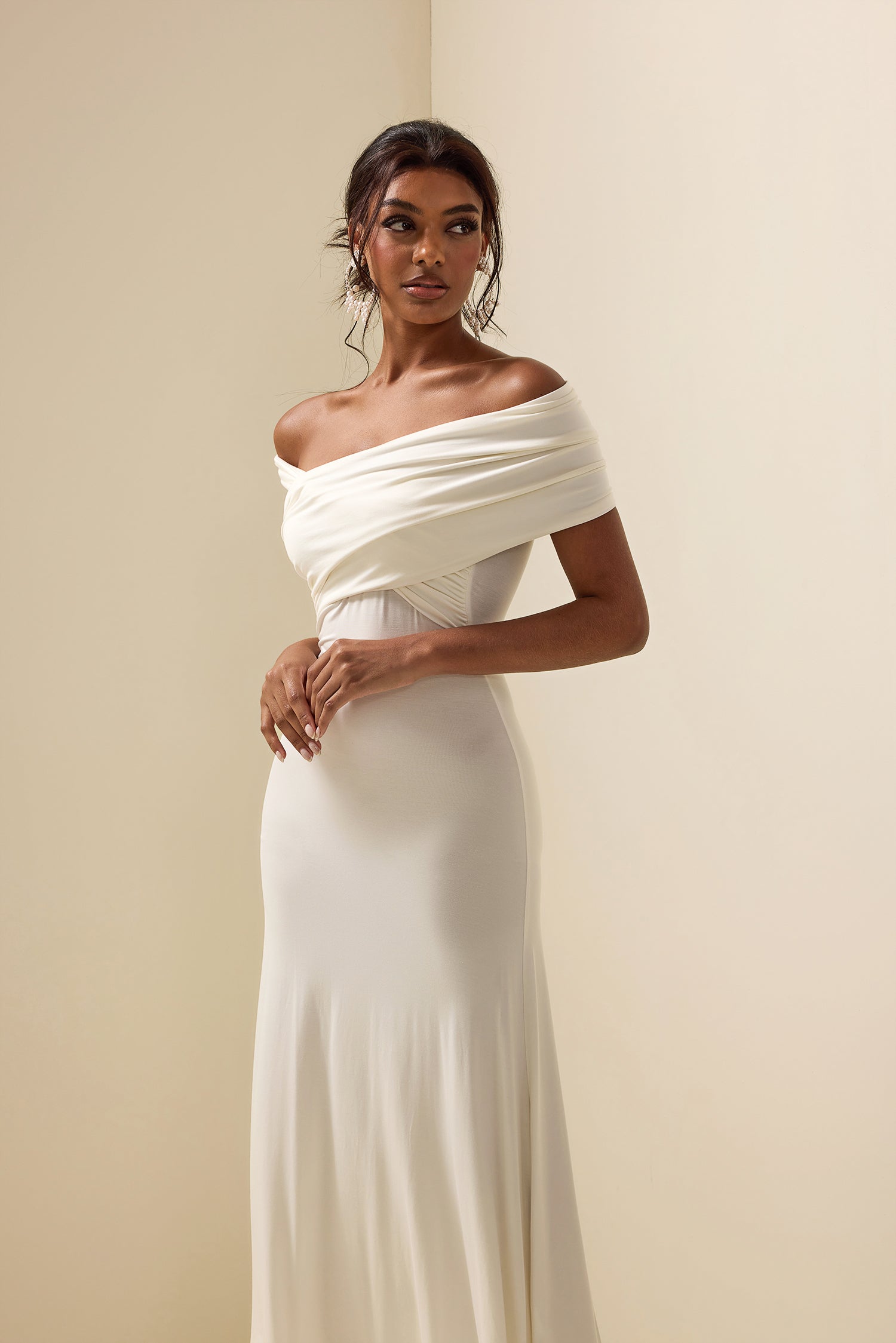 Jersey Solid Off-Shoulder Maxi Dress