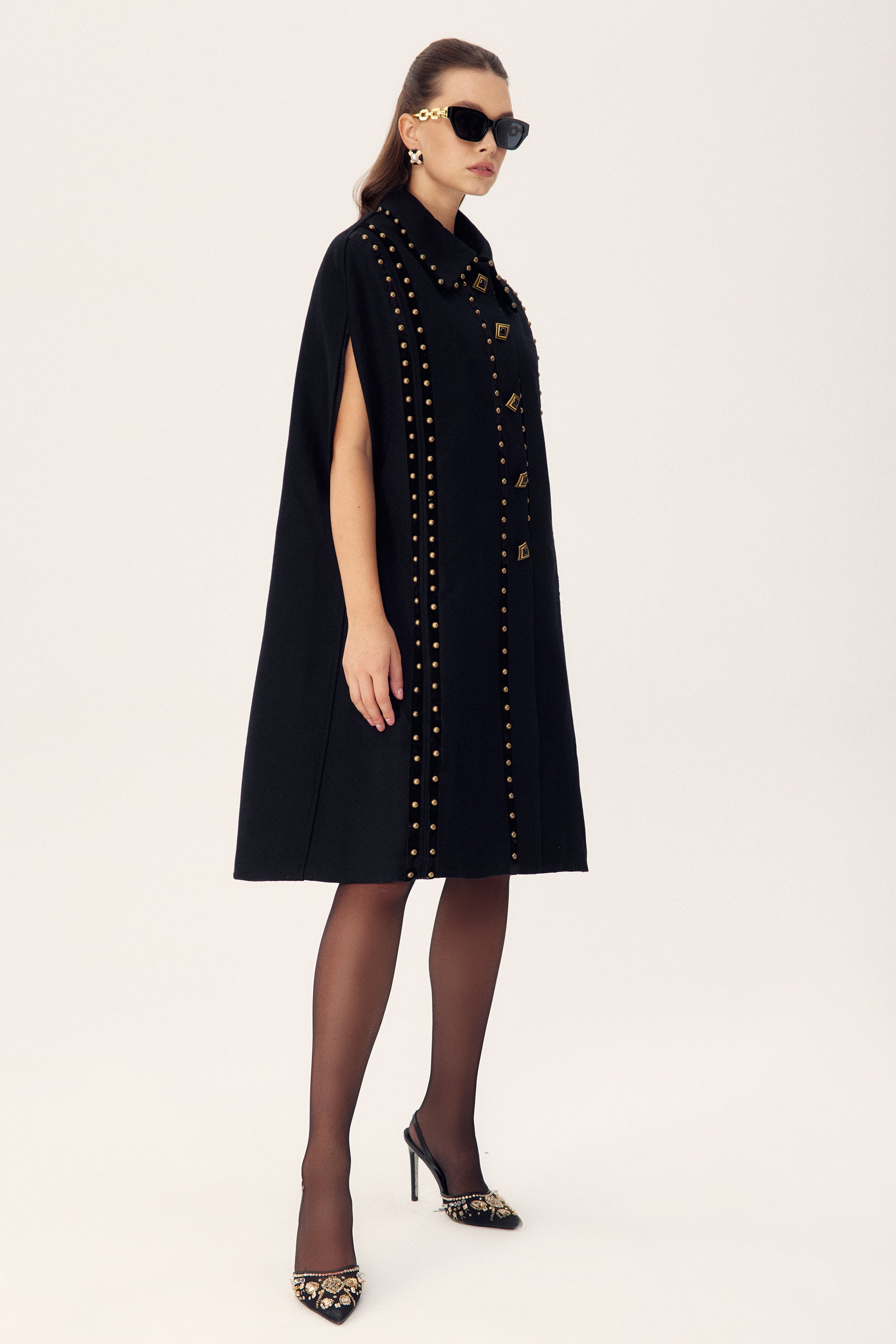 Faithe Rivets Woolen Cape Coat