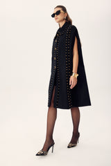 Faithe Rivets Woolen Cape Coat