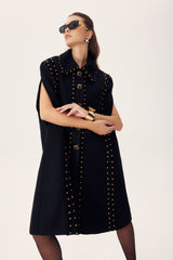 Faithe Rivets Woolen Cape Coat