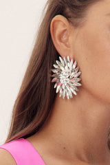 Geometric Flower Circular Diamante Earrings