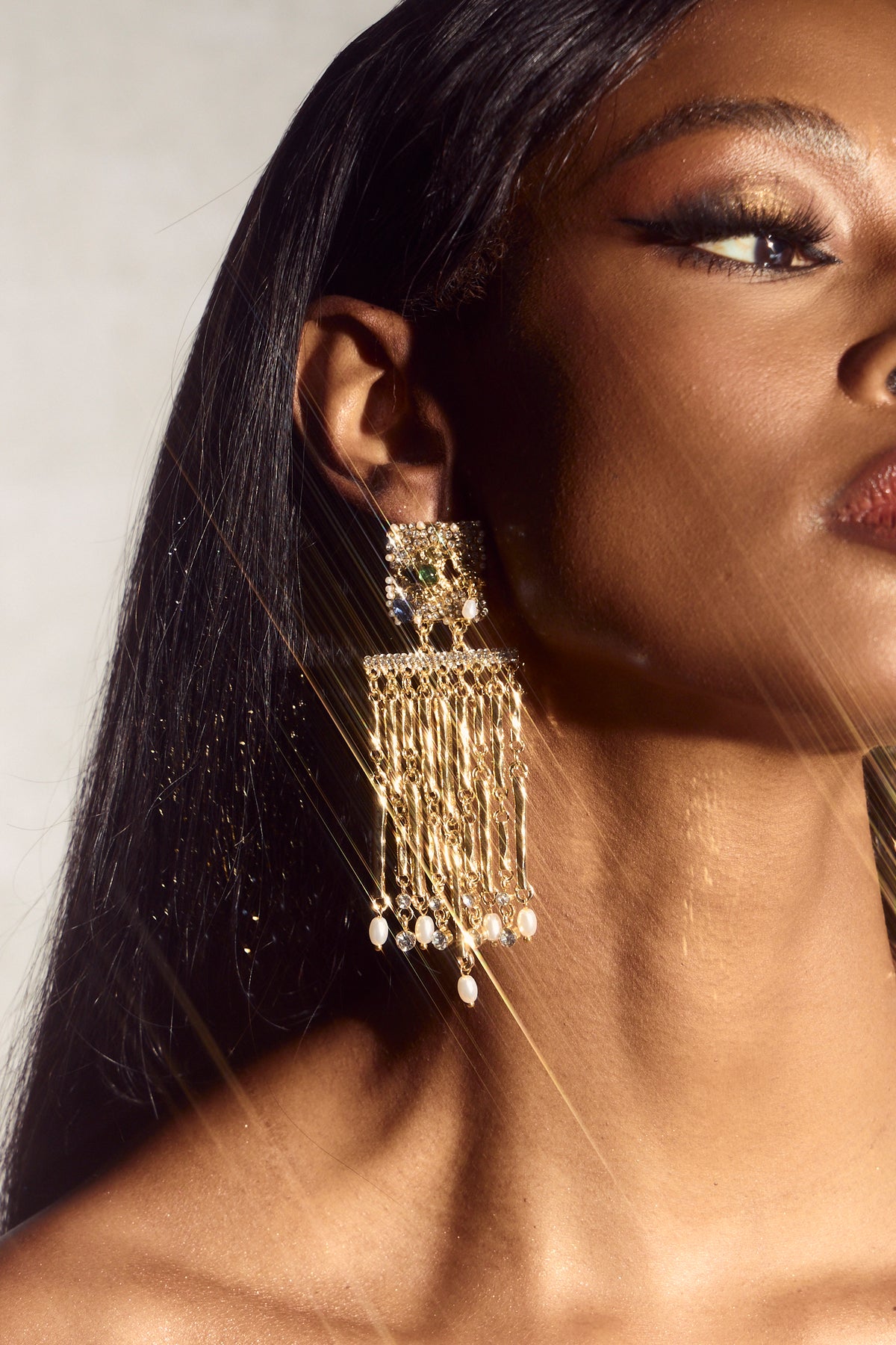 Gem Eyes Tassel Drop Earrings