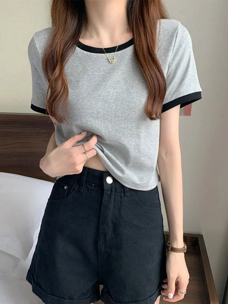 2024 Brand New Women’s T-Shirt O-Neck Short Tee Women T-Shirt Woman T Shirt Tops Tees Slim Bottom Young Style Shirts For Female