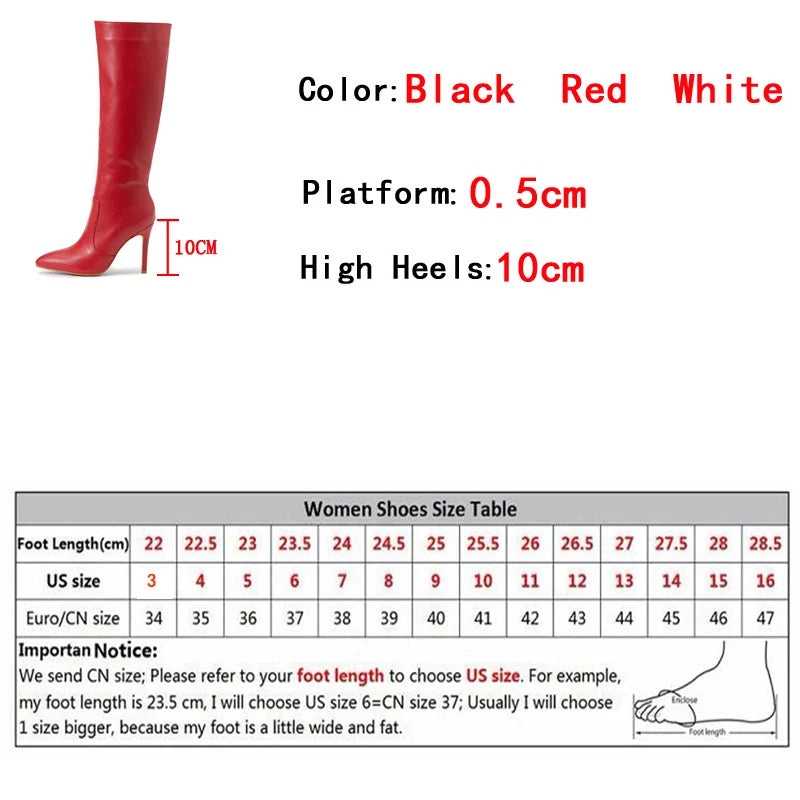 2024 Spring Red Leather Long Boots: Women’s Fashion Pointed Toe Zip High Heels