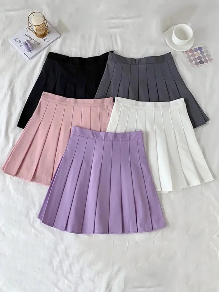 2024 New Black Skirt Female Summer High Waist gothic Anti-Glare A-Line Pleated Skirt Short Skirt Purple Ins Tide Ulzzang Skirt