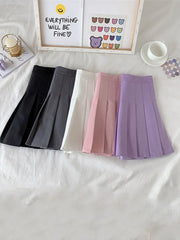 2024 New Black Skirt Female Summer High Waist gothic Anti-Glare A-Line Pleated Skirt Short Skirt Purple Ins Tide Ulzzang Skirt