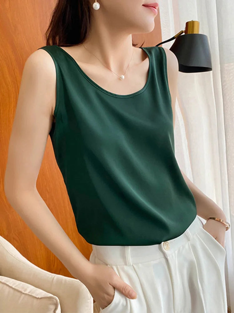 2024 New Fashion Silk Thin Short Sleeve Tees Slip Woman Summer Clothes Elegant Tops Solid Loose Casual