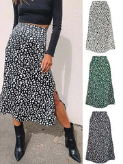 2024 New Sexy Leopard Print Chiffon Split Skirt Casual Fashion Long Skirts for Women Spring Summer Zip Elegant Female Skirt