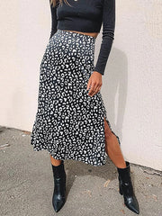 2024 New Sexy Leopard Print Chiffon Split Skirt Casual Fashion Long Skirts for Women Spring Summer Zip Elegant Female Skirt