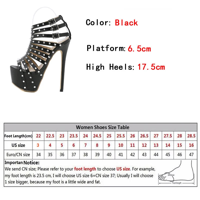 2024 Summer Platform High Heels Sandals Women Sexy Peep Toe Pumps Rivet Decoration Pole Dance Shoes