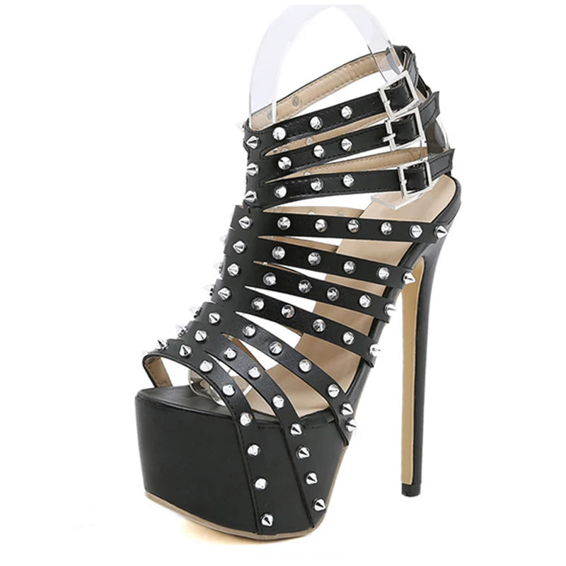 2024 Summer Platform High Heels Sandals Women Sexy Peep Toe Pumps Rivet Decoration Pole Dance Shoes