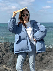 2024 New Women Short Jacket Winter Parkas Thick Hooded Cotton Padded Jackets Coats Female Loose Puffer Parkas Outwear