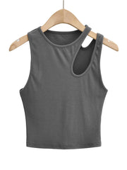 2024 New Women’s Tops Sexy Asymmetrical Sloping Shoulder Hollow Round Neck Vest