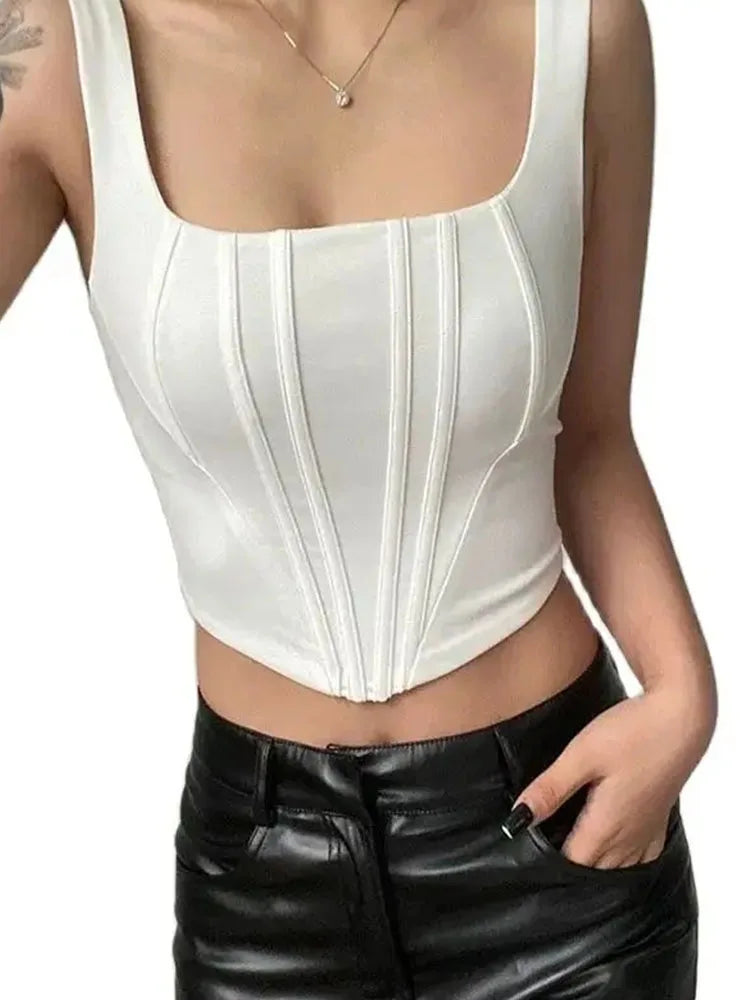 2024 Summer Crop Tops Sexy Square Neck Tight Backless Short Top Sleeveless Tank Tops Women Casual Solid Color Basic Camisole