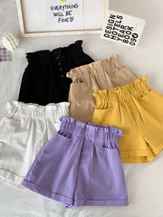 2024 Summer Elegant High Waist Shorts Women Casual Solid Wide Leg Loose Cotton Short Pants With Belt Korean Sweet Girls