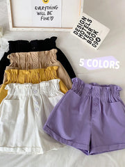 2024 Summer Elegant High Waist Shorts Women Casual Solid Wide Leg Loose Cotton Short Pants With Belt Korean Sweet Girls