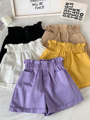 2024 Summer Elegant High Waist Shorts Women Casual Solid Wide Leg Loose Cotton Short Pants With Belt Korean Sweet Girls